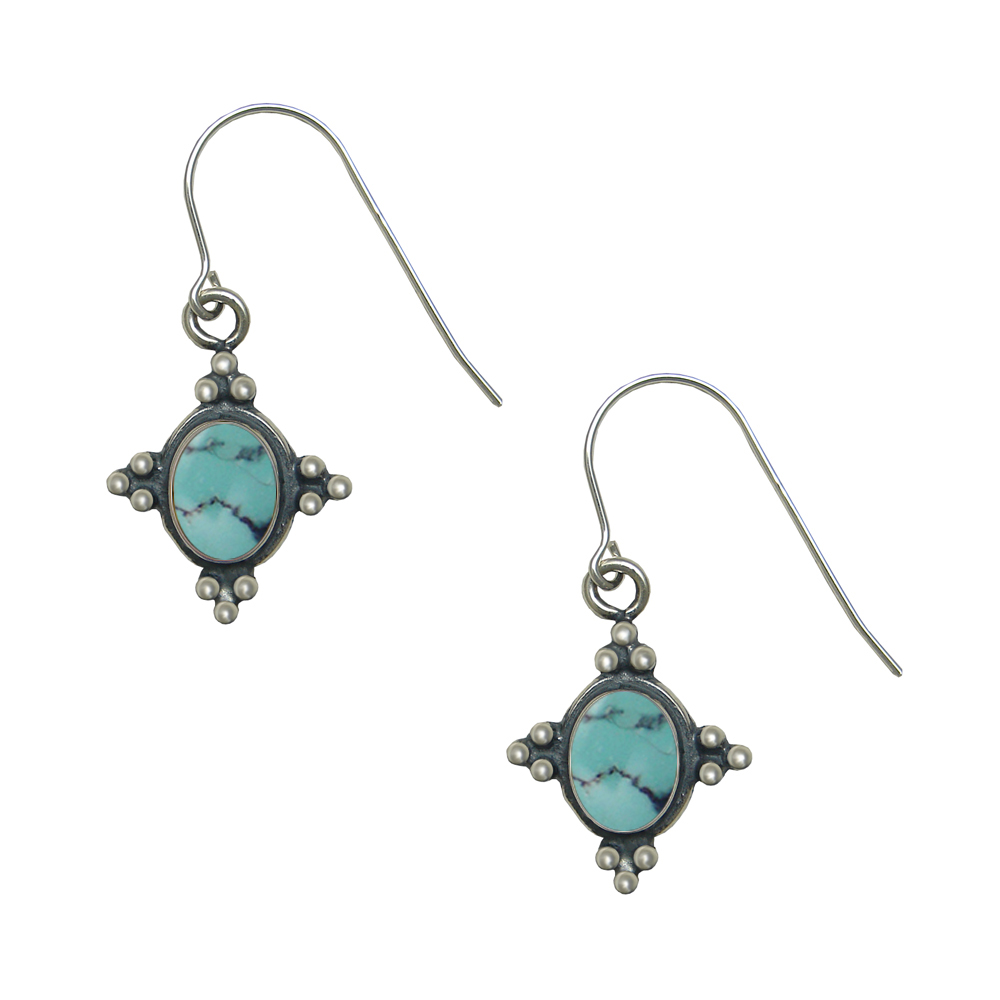 Sterling Silver Small Chinese Turquoise Gemstone Drop Dangle Earrings